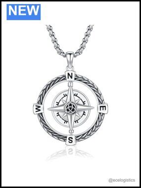 Sterling Silver Celtic Knot Compass Pendant Necklace Adjustable 22-24 in
